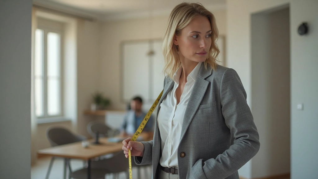 Tasador profesional midiendo y documentando características de propiedad para valuación